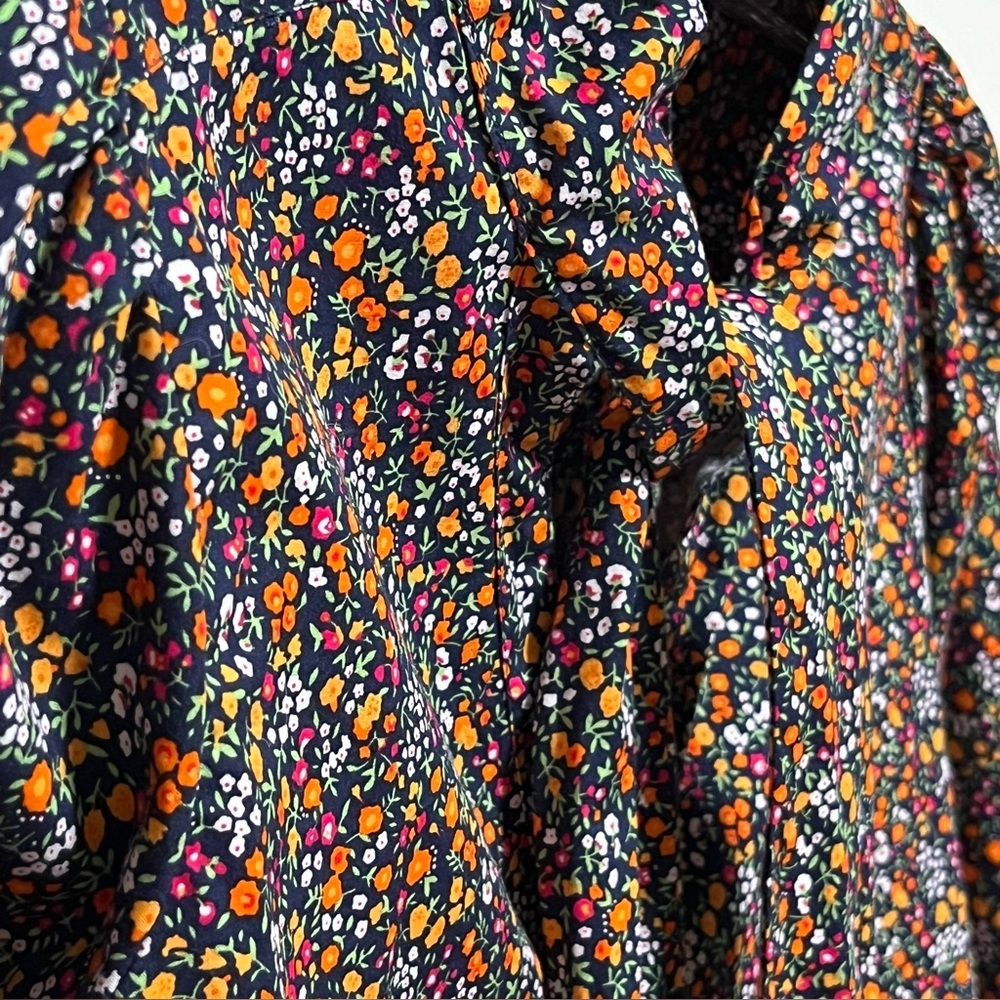 J Crew multi-color Micro Floral Bow Tie-Neck Button Front long-sleeved retro Top - Picture 2 of 7